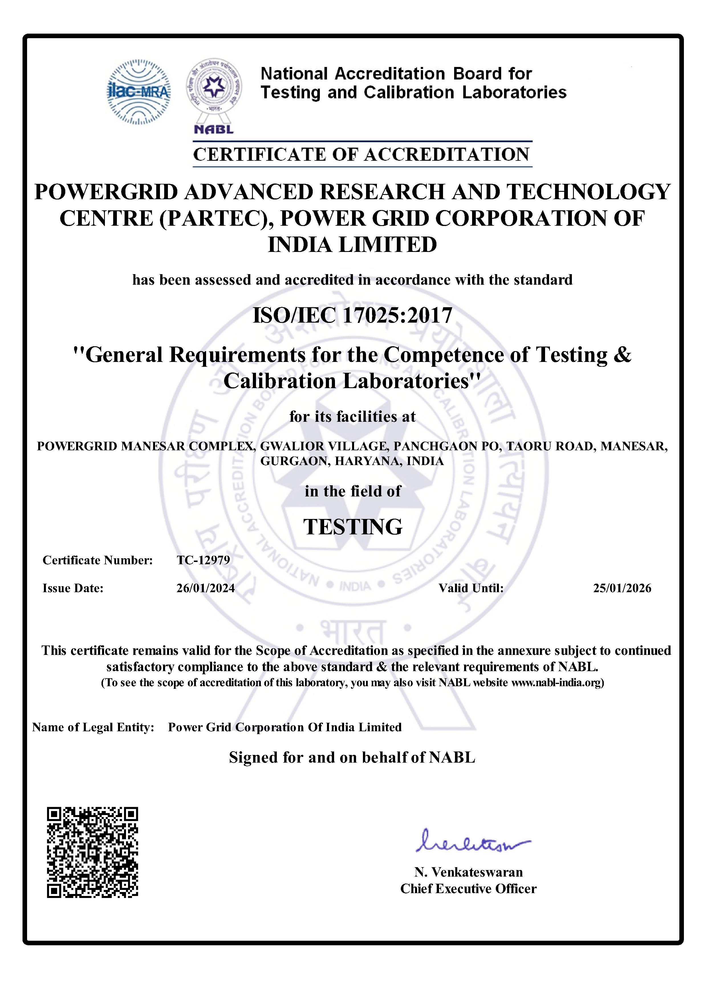 NABL accreditation received for PARTeC for testing and calibration