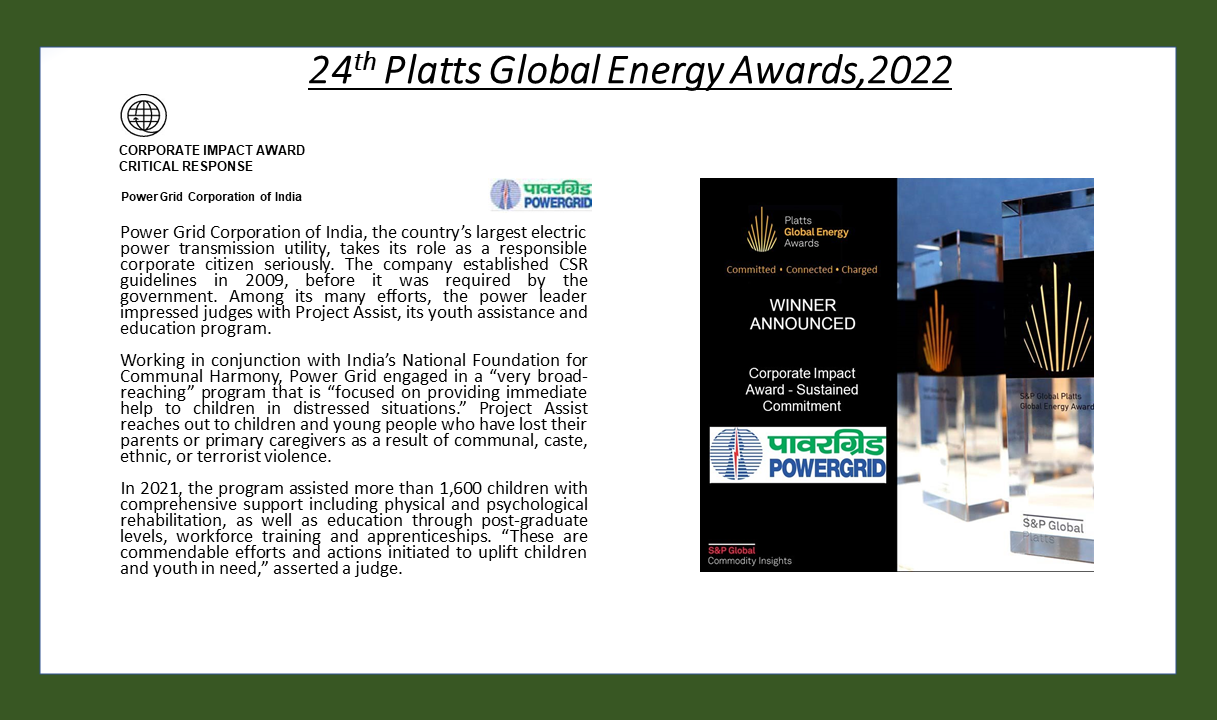 POWERGRID declared winner in 24th Platts Global Energy Awards