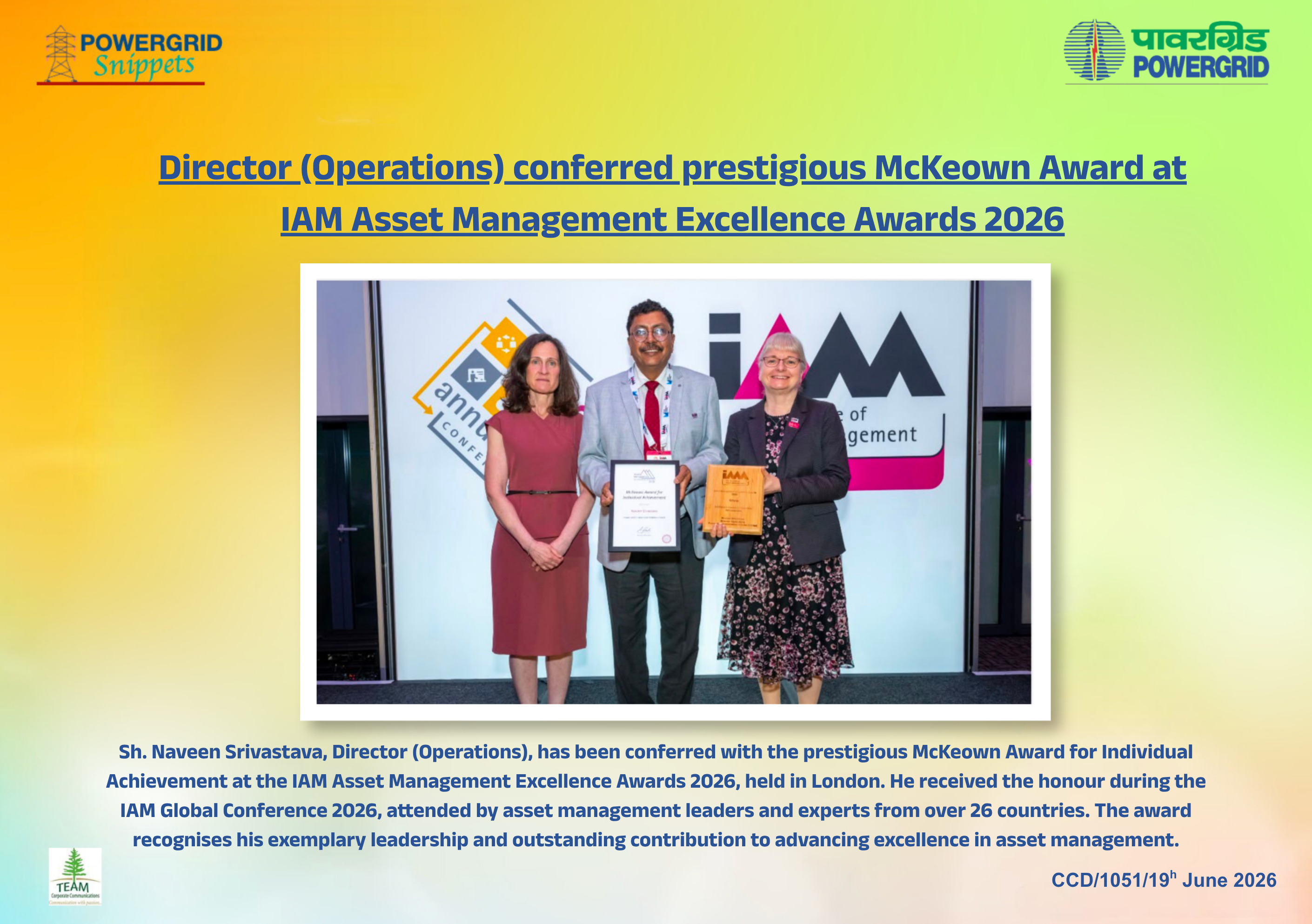 Director (Operations) conferred prestigious McKeown Award at IAM Asset Management Excellence Awards 2026
