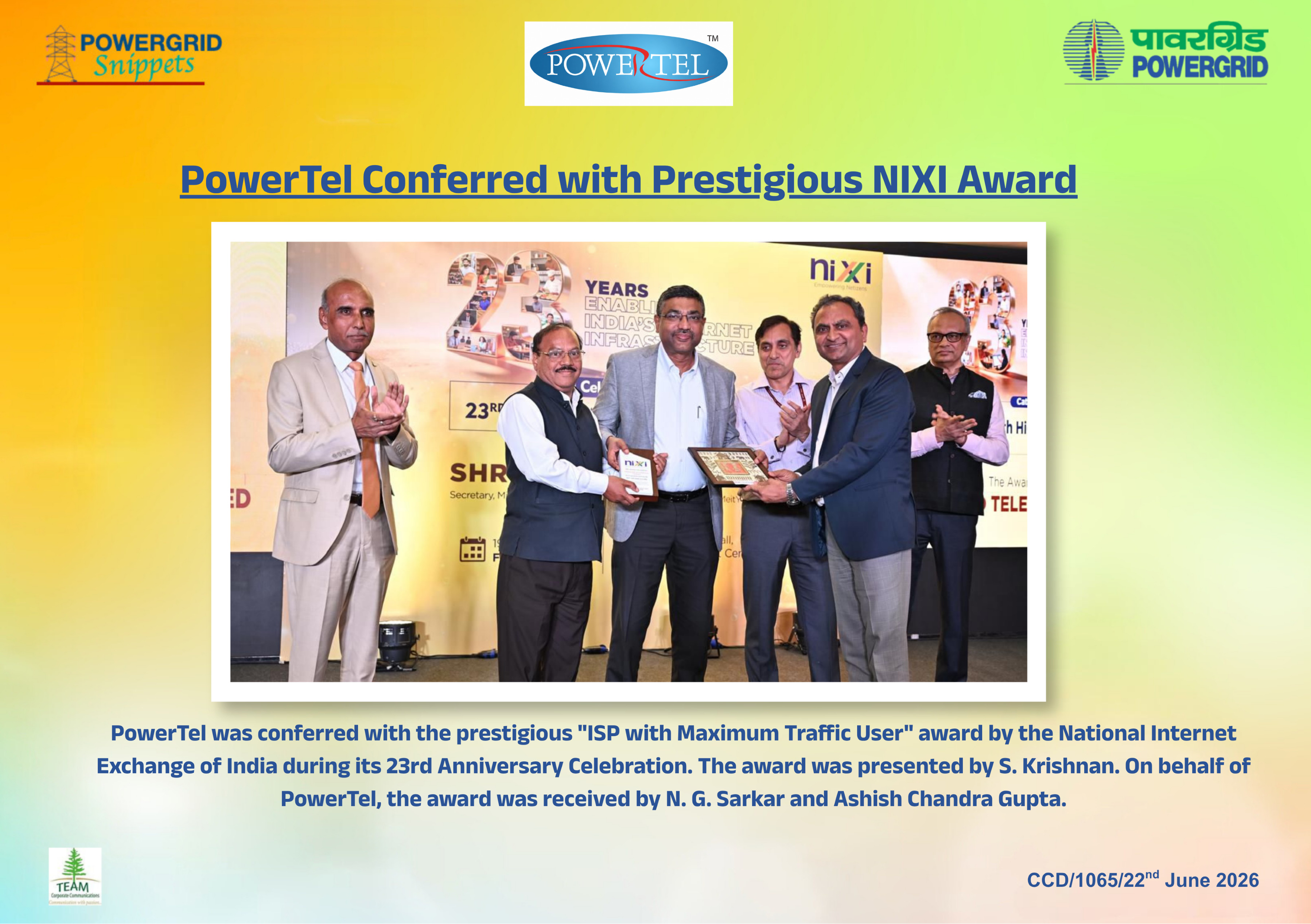 PowerTel Conferred with Prestigious NIXI Award